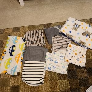7 Baby Receiving Blankets and 2 Fleece Blankets
